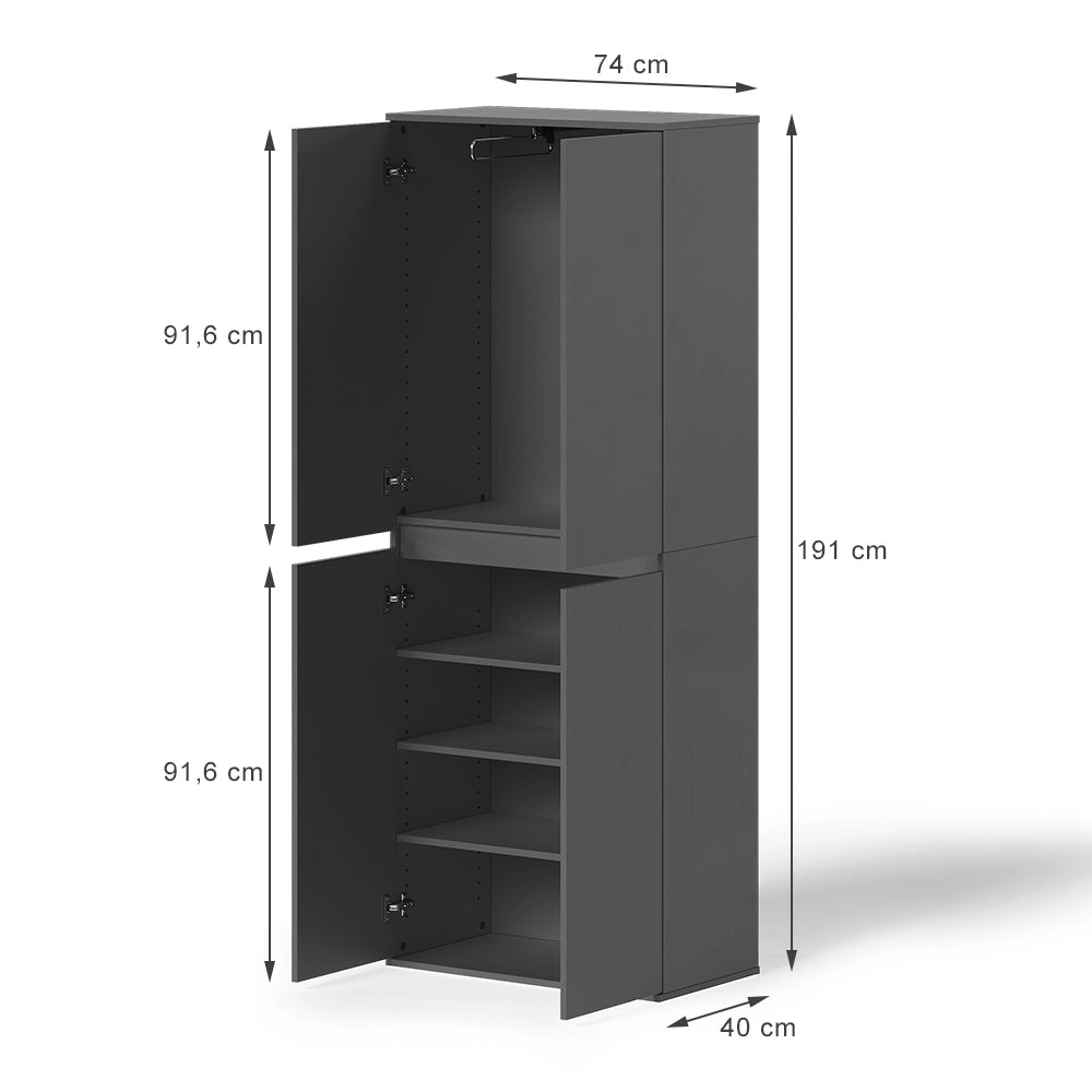 Vicco Armadio multifunzione Antracite 74 x 191.5 cm con 4 porte