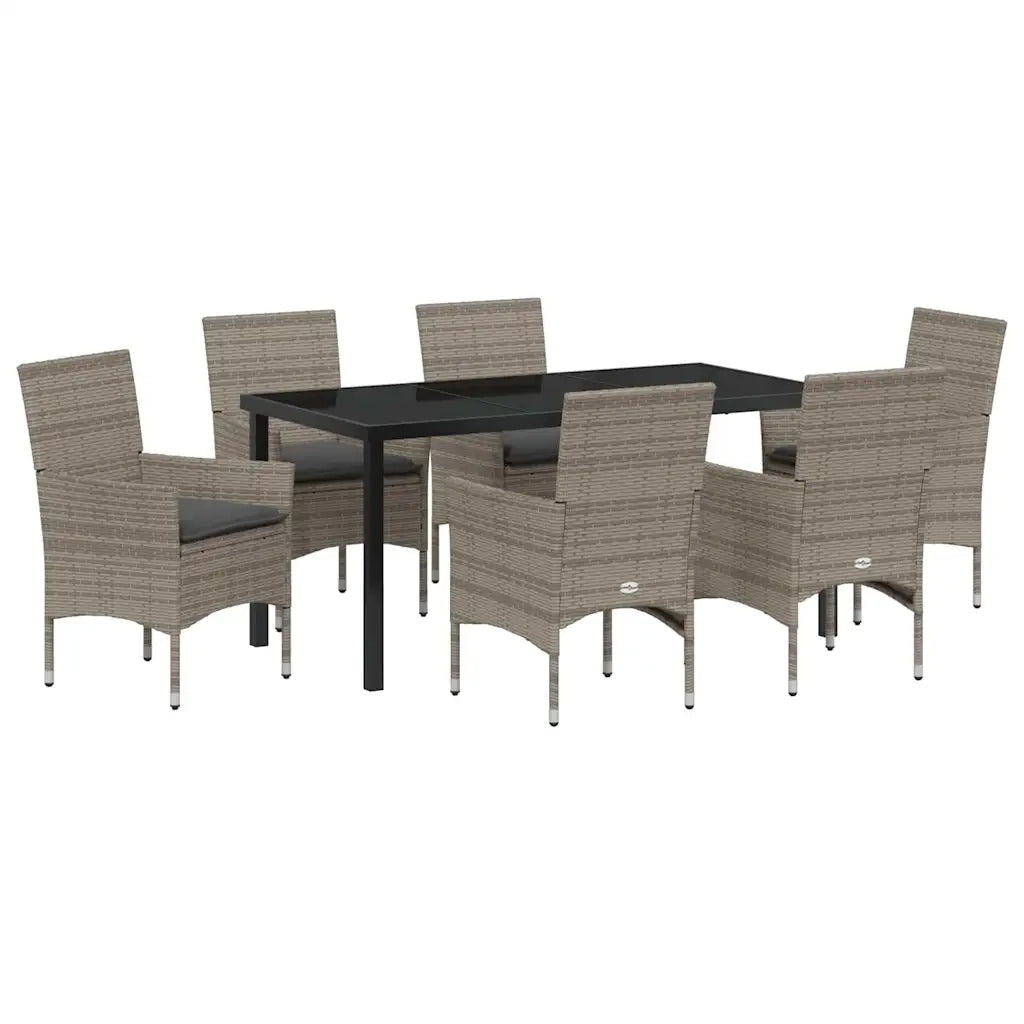 Set da Pranzo per Giardino con cuscino 7 pcs Grigio polyrattan