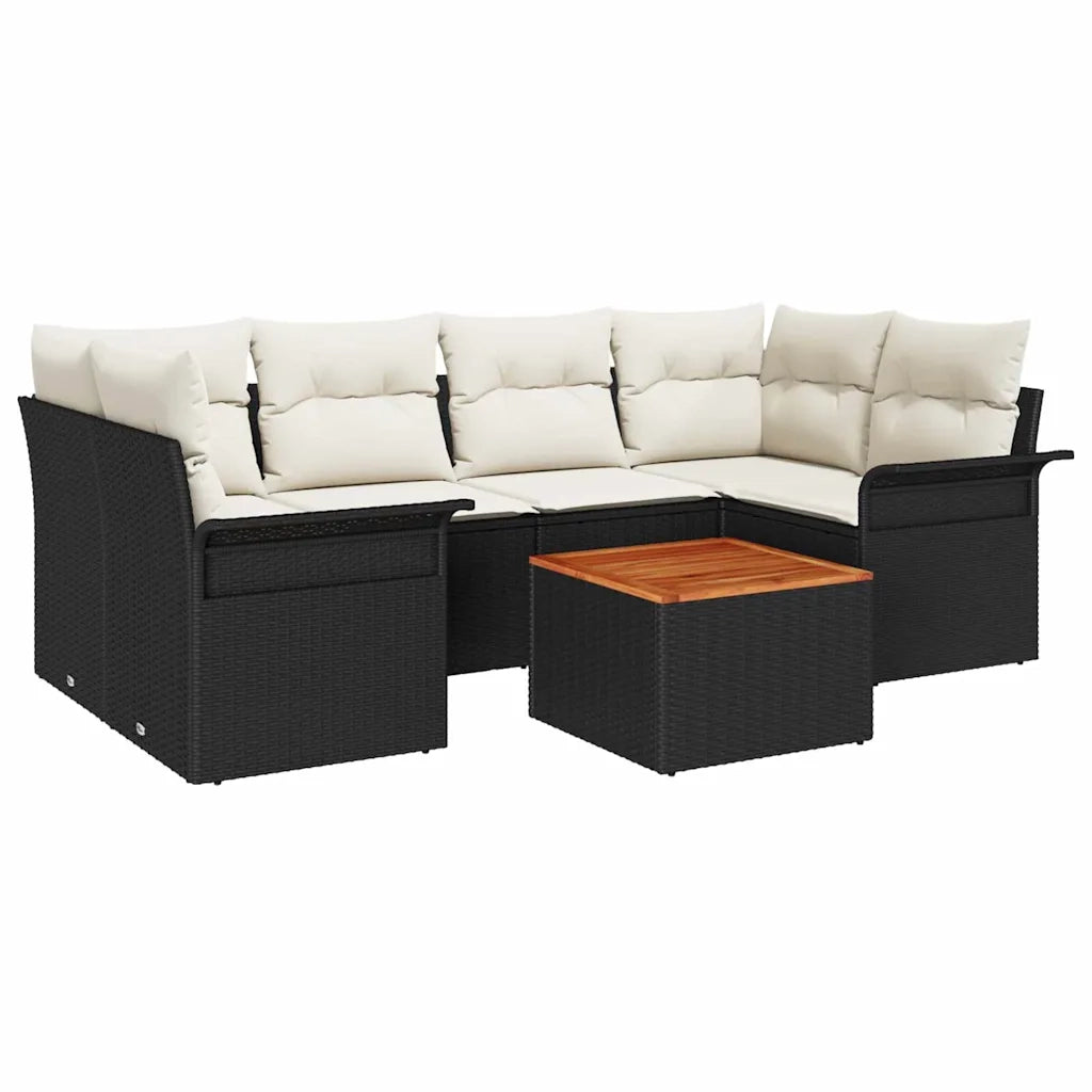 Set Divano da Giardino 7 pcs Nero e Crema polyrattan