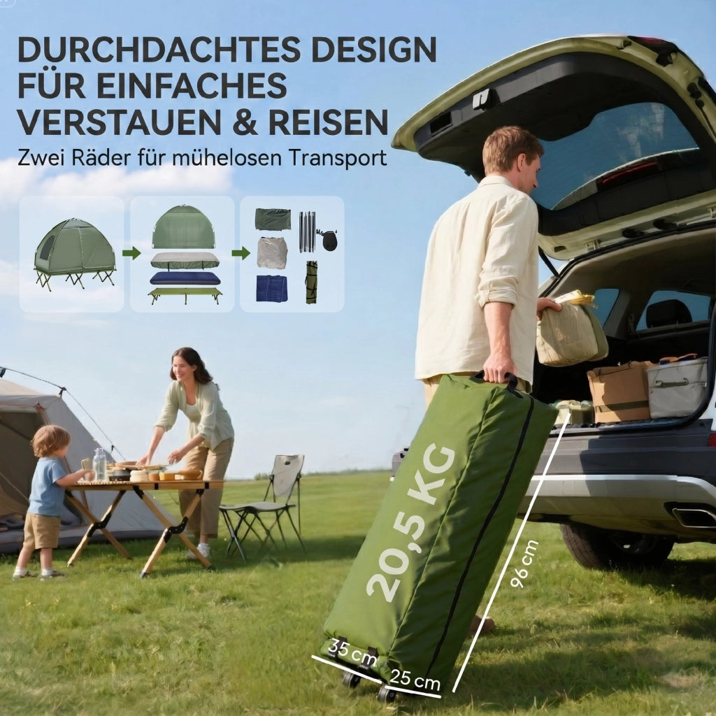 Letto da Campo per 2 Persone con Materasso Gonfiabile Verde ¨C zephmum ¨C 120x200x40 cm