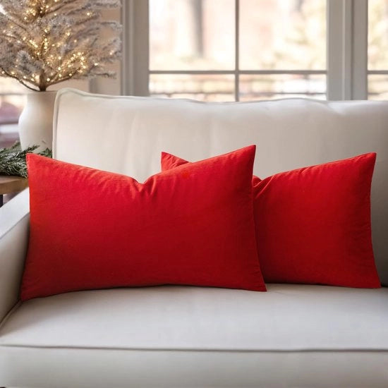 Set di 2 copribiancheria in velluto, cuscino decorativo per uso domestico, copribiancheria decorativo morbido, 30 x 50 cm, rosso