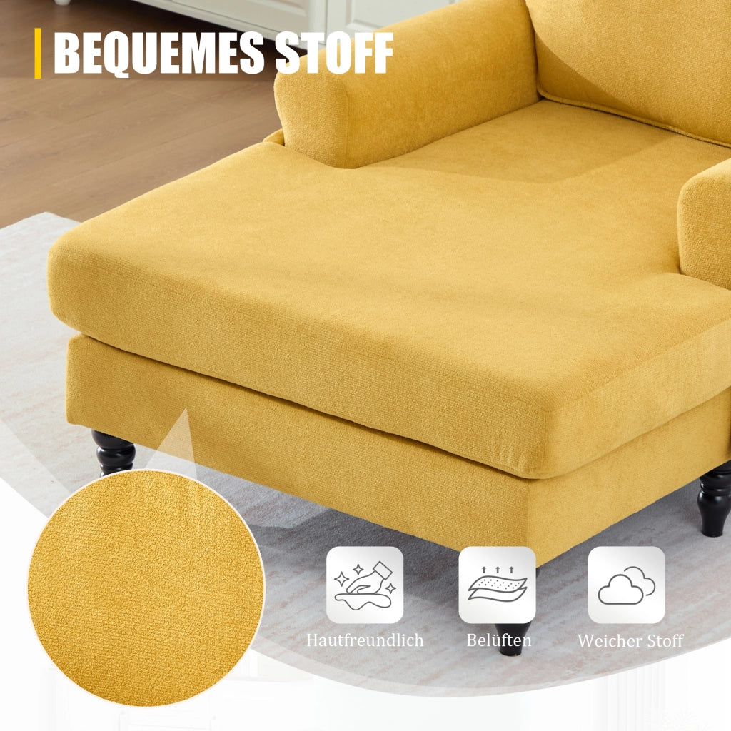 Poltrona Relax Ampia con Braccioli e Tasche Laterali Comfort Ergonomico Piedi in Legno in Ciniglia Giallo Senape