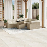 Set Divano da Giardino 10 pz con Cuscini Beige in Polyrattan