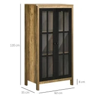 Credenza Moderna a 2 Ante in Vetro e legno, 60x35x120cm, Marrone
