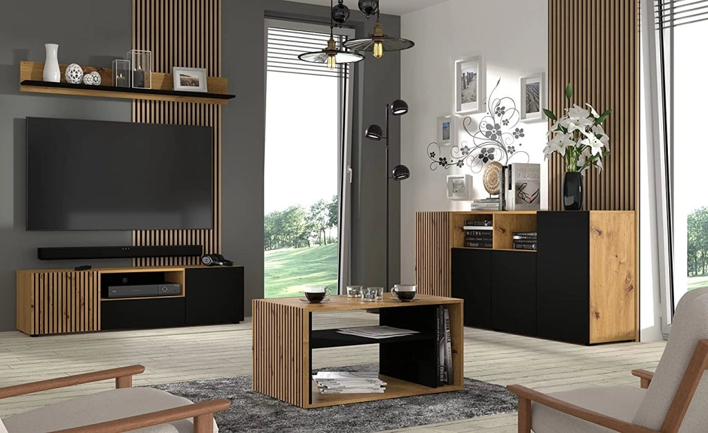 MOBILE PORTA TV  STAND TV SOGGIORNO 150x42x42cm ROVERE NERO OPACO