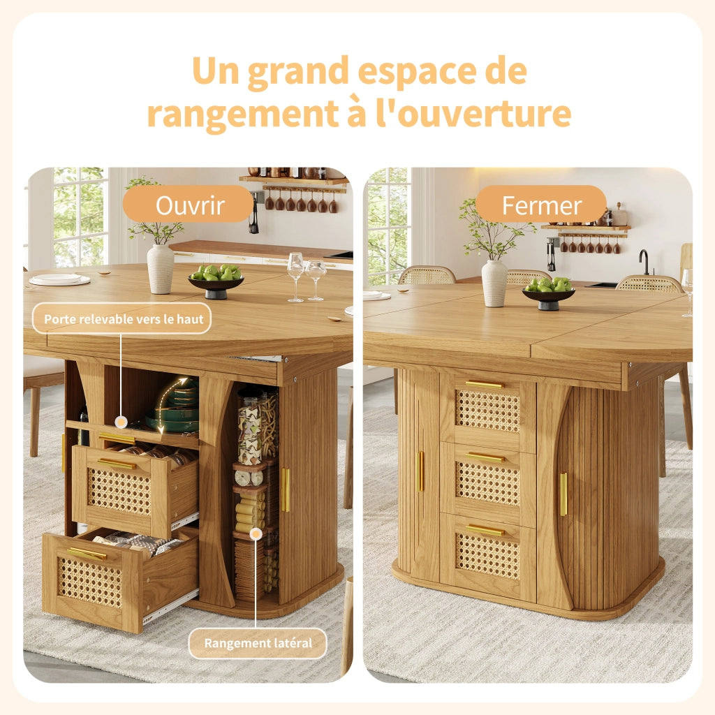 Tavolo da pranzo allungabile con contenitore; 1 cassetto e stile legno; in mdf; naturale