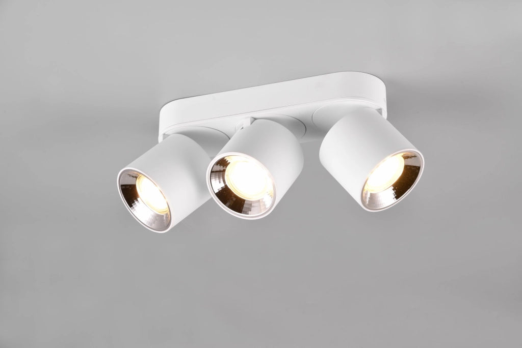 GUAYANA BARRA 3 SPOTS ORIENTABILI ANCHE DA INCASSO METALLO BIANCO L. 27,3CM ATTACCO GU10