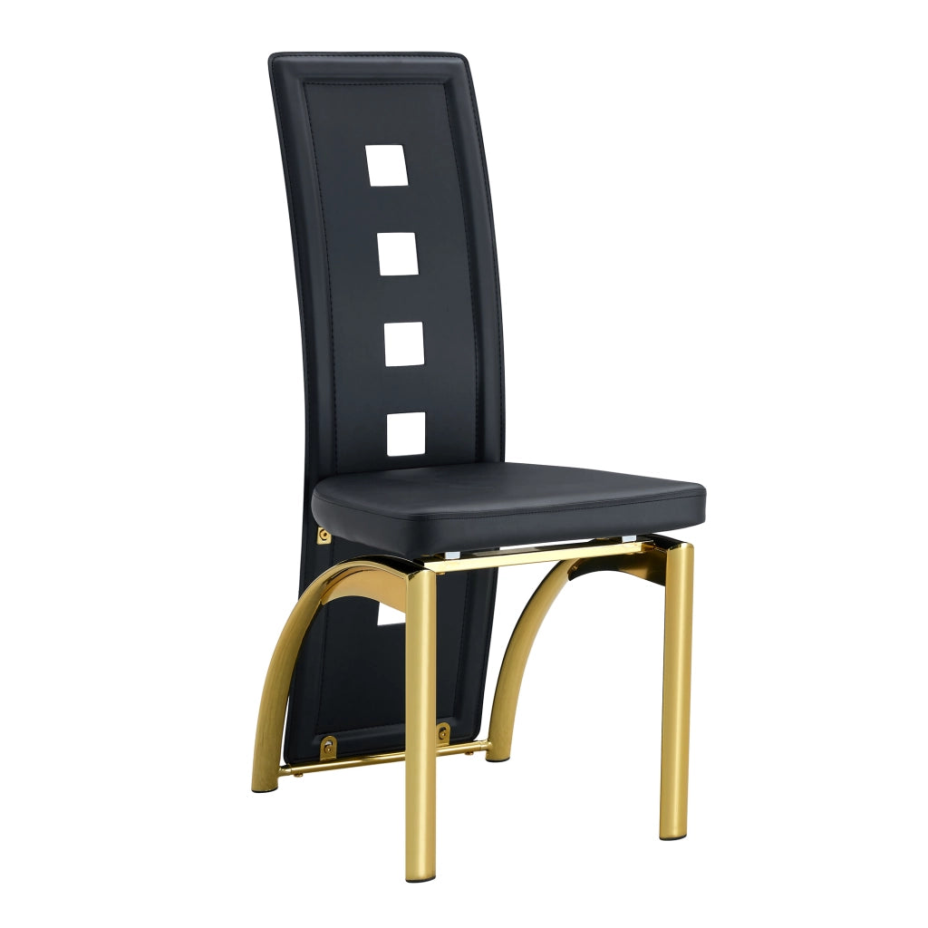 Sedia da Pranzo Set da 2 con Schienale Ajouré e Gambe in Metallo, PU Nero e Oro