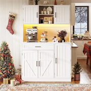 Armadio laterale per cucina - Xylo - 110x38x180cm - Bianco - Stile cottage, 5 porte, LED e presa elettrica