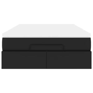 Struttura Letto Pouf con Materasso Nero 160x200 cm Similpelle