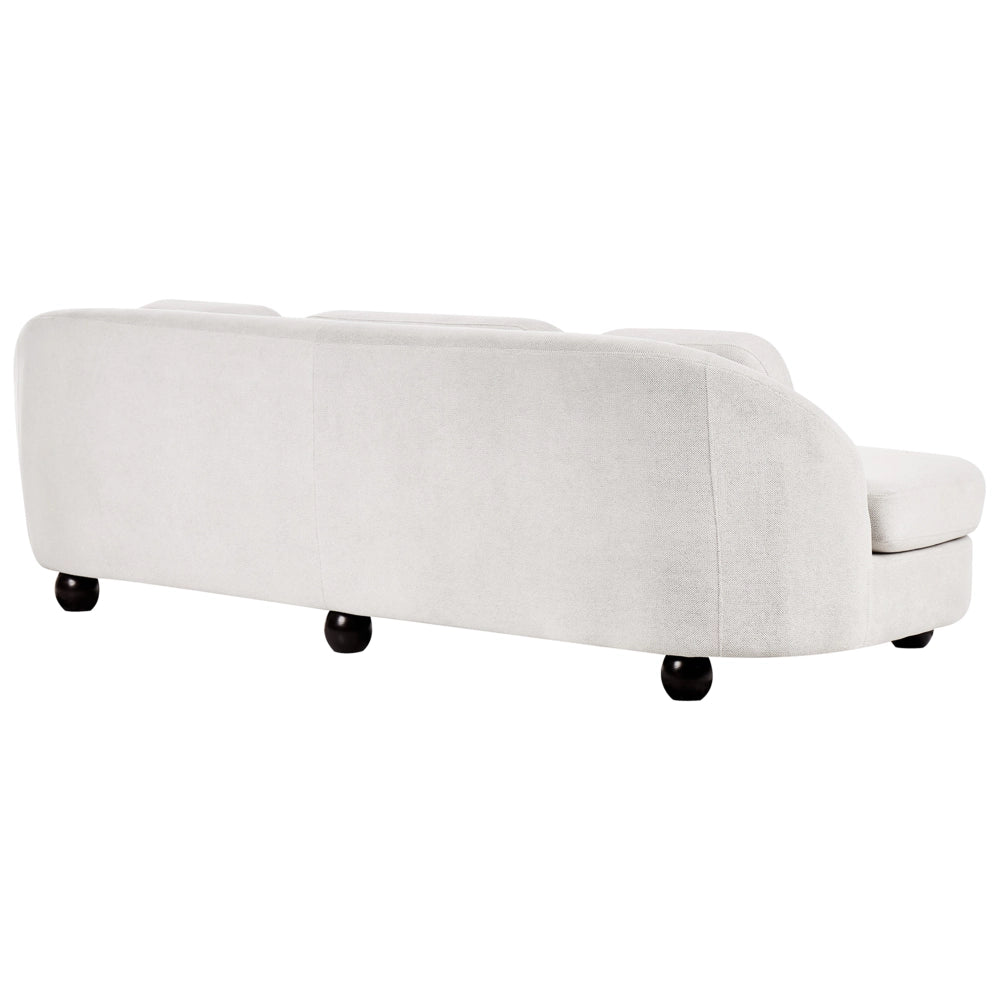 Divano a 3 posti gambe in tessuto bianco sporco in legno con seduta spessa stile retro
