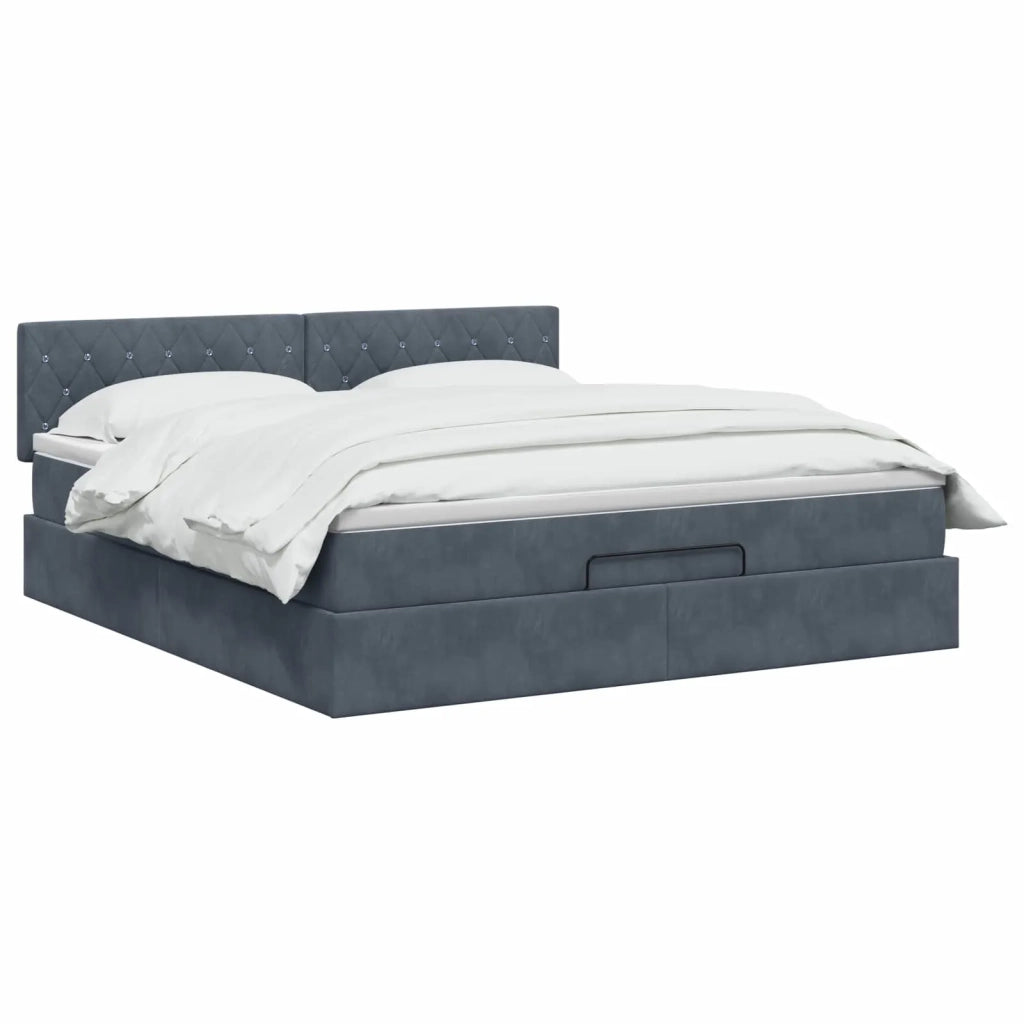Letto Ottomano con Materasso e LED Grigio Scuro 140 x 190 cm 3457066