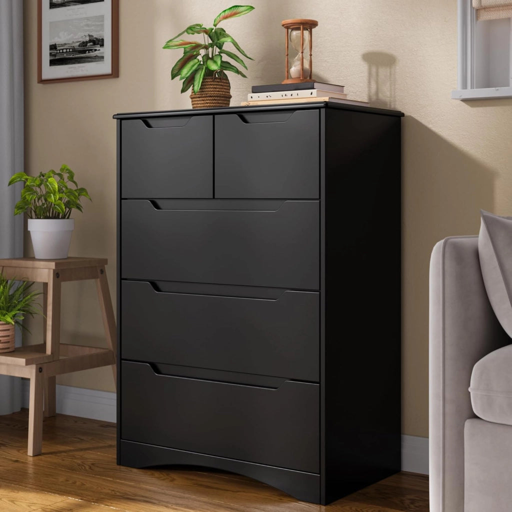 Cassettiera con 5 cassetti, armadio per camera da letto, armadietto per soggiorno, impermeabile e durevole, 94 x 72 x 41 cm (nero)