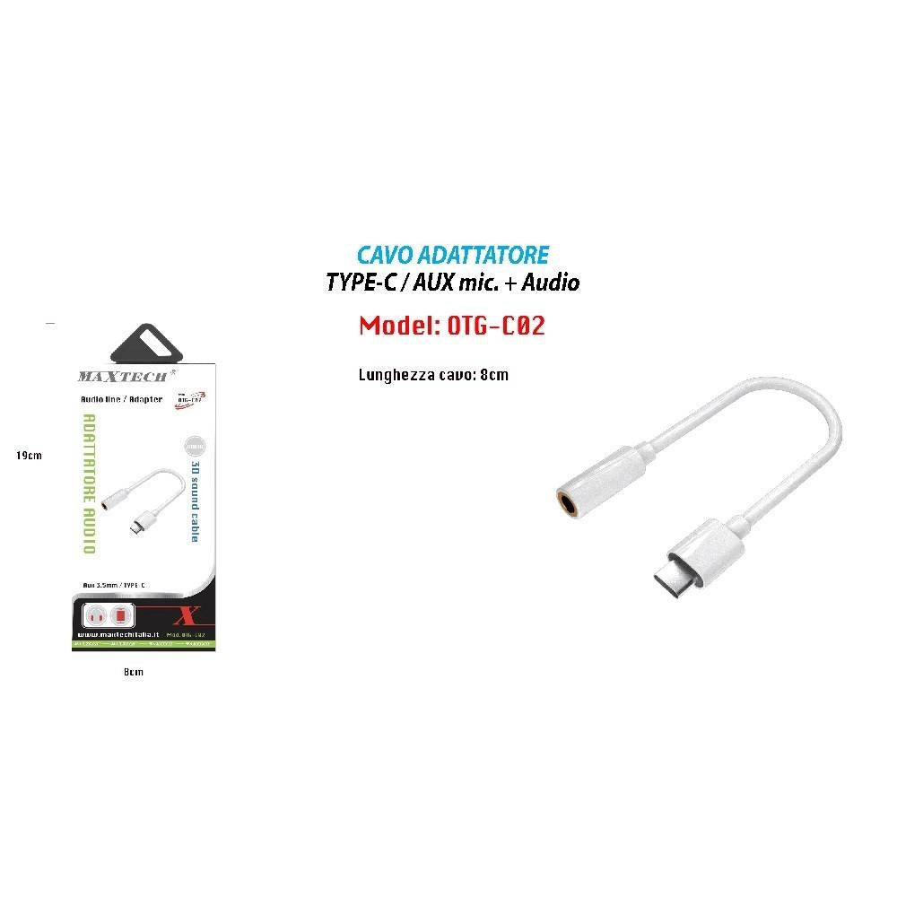 Trade Shop - Adattatore Cavo Audio Type-c Aux 3,5mm Microfono Per Cuffie Maxtech Otg-c02 -