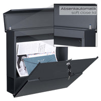Cassetta postale V61 con portagiornale, antracite e inox, soft-close, 370 x 105 x 370 mm