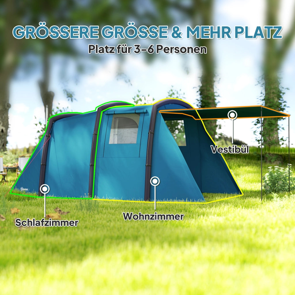 Tenda da campeggio gonfiabile tunnel 3-6 persone ¨C Zephmum ¨C Blu 440x280x195 cm