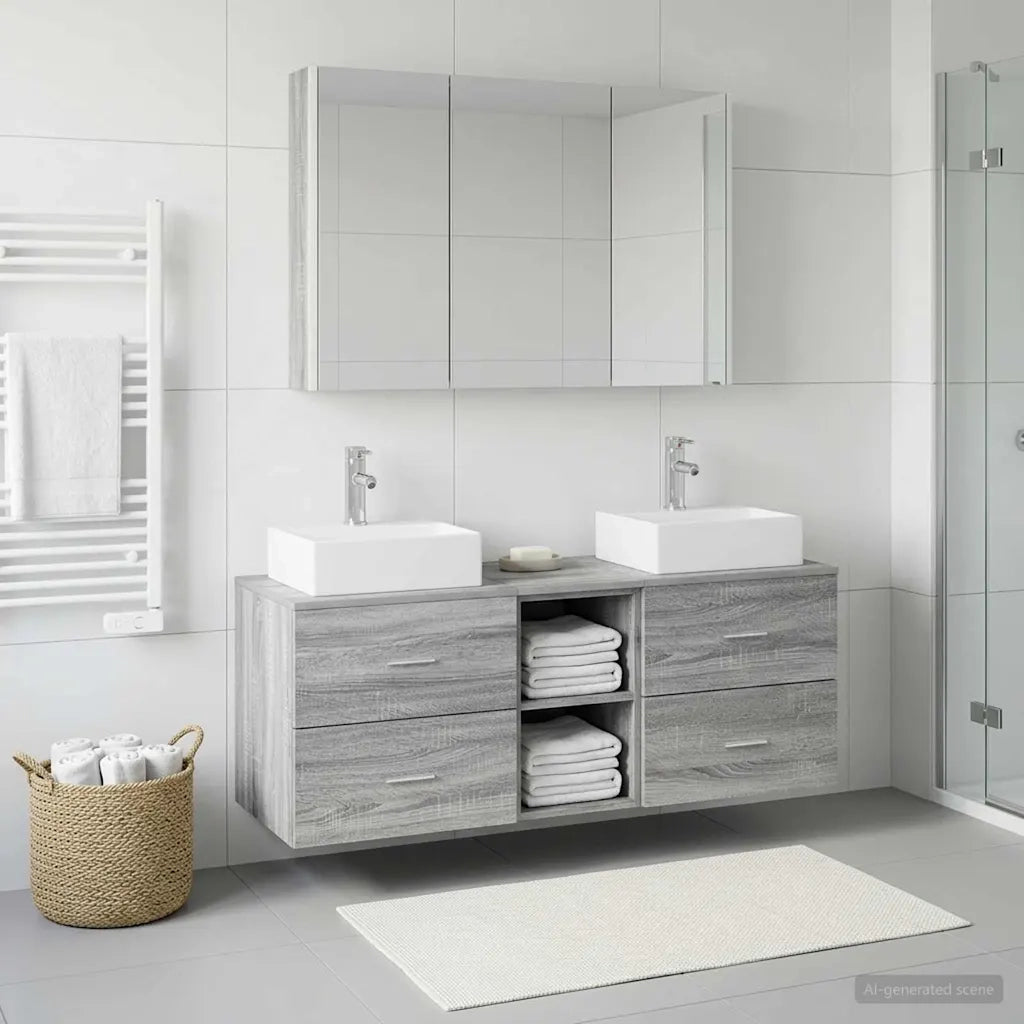 Set di mobili per il bagno 4 pcs Sonoma grigio 3406828