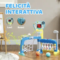 Gioco per Bambini 5 in 1 per Calcio, Basket, Golf, Baseball e Bowling, in PP e ABS, 88.6x38.7x60.4-68 cm