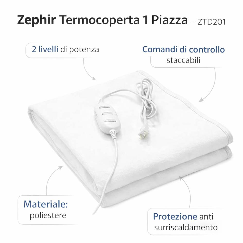 Zephir termocoperta elettrica in poliestere per riscaldamento letto *** numero posti 1 piazza, confezione 1
