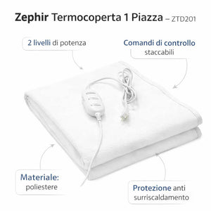 Zephir termocoperta elettrica in poliestere per riscaldamento letto *** numero posti 1 piazza, confezione 1