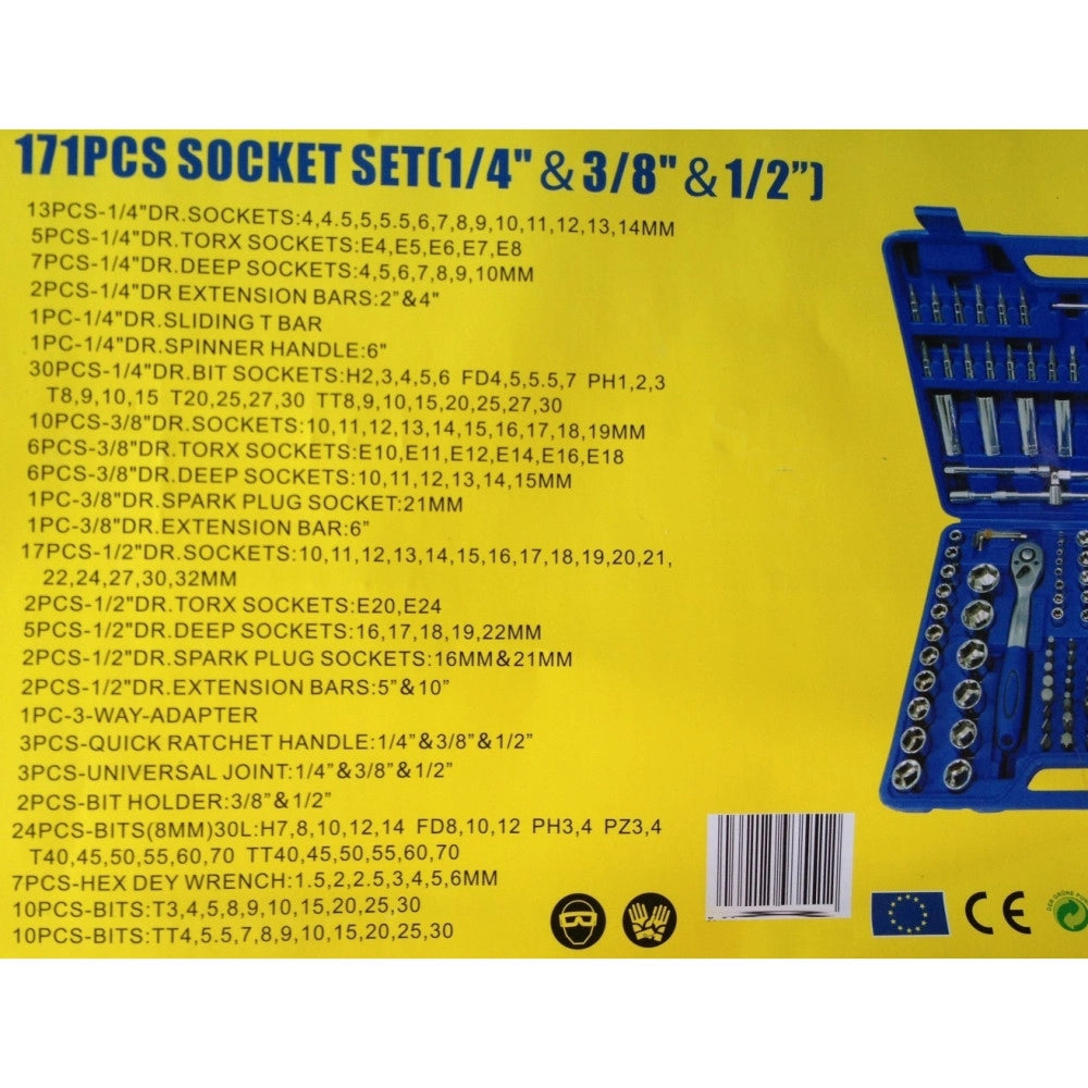 Trade Shop - Kit Inserti + Bussole Boccole Impronta Torx Esagonale Con 3 Cricchetti 171 Pz -