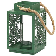 Lanterna Verde Metallo 25 cm Portacandele in Vetro Foglie di Monstera Decorazione Boho