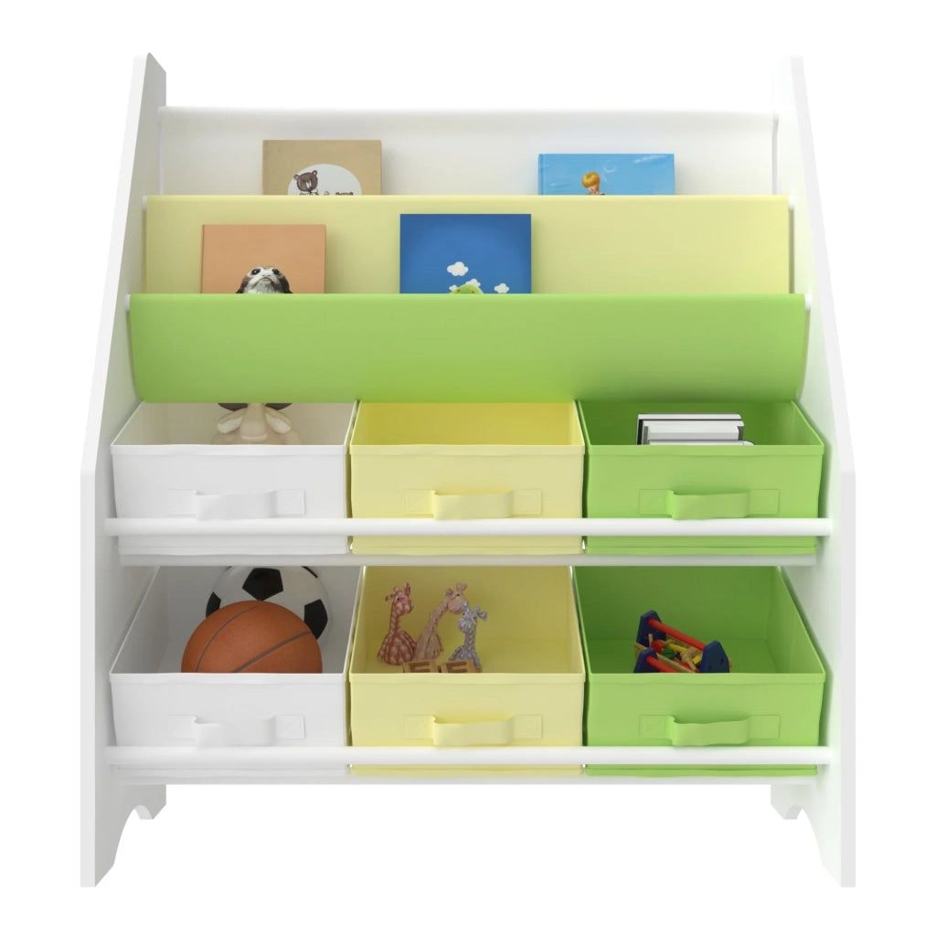 Scaffale portaoggetti per bambini con 6 contenitori aperti bianco/verde/giallo 03_0006991