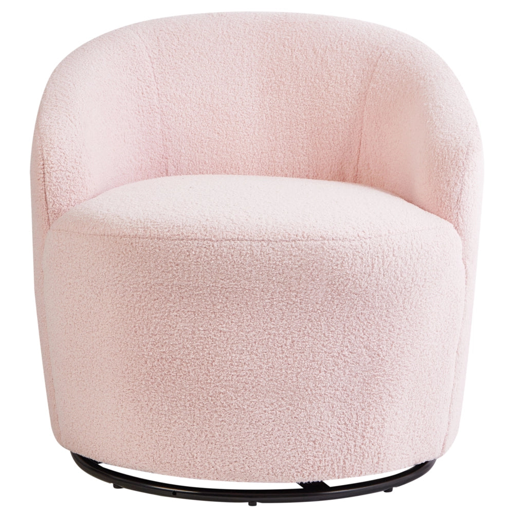 Poltrona Rosa Pastello Boucle Tessuto Morbido Nubby Base Nera Girevole 360° Stile Retro Glam Art Decor