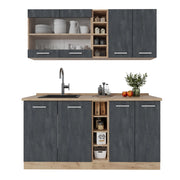 Vicco Cucina completa Calcestruzzo nero/quercia dorata 160 cm senza piano di lavoro