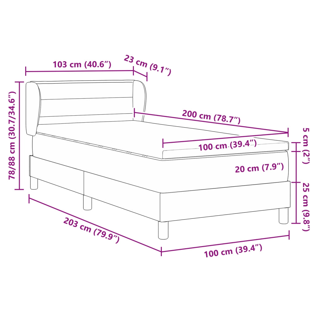 Letto con Box Spring e Materasso Blu 100x200 cm Tessuto