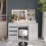 Tavolo da toeletta Sherry, Bianco/bianco lucido, 128.2 cm 4 parti
