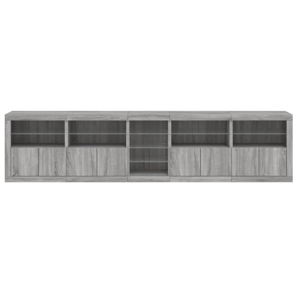 Buffet credenza cassettiera armadio mobile contenitore organizer per cucina soggiorno salotto con luci LED Sonoma 283 x 37 x 67 cm grigio 02_0030071