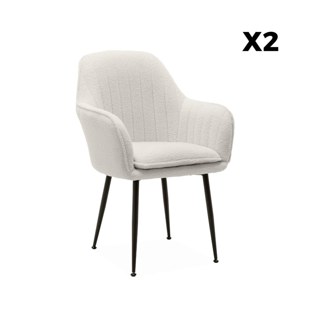 Set 2 poltrone bouclé, gambe in metallo, bouclé bianco