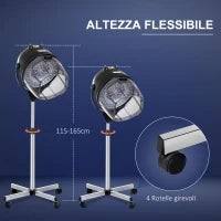 Casco Asciugacapelli 1180W ad Altezza Regolabile con Timer 60 Minuti e Ruote Girevoli, 65x65x115-165 cm, Nero