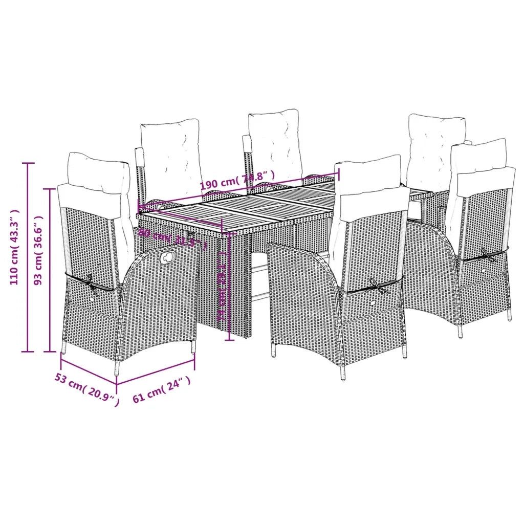 Set da Pranzo da Giardino 7 pz con Cuscini Beige in Polyrattan 3213145