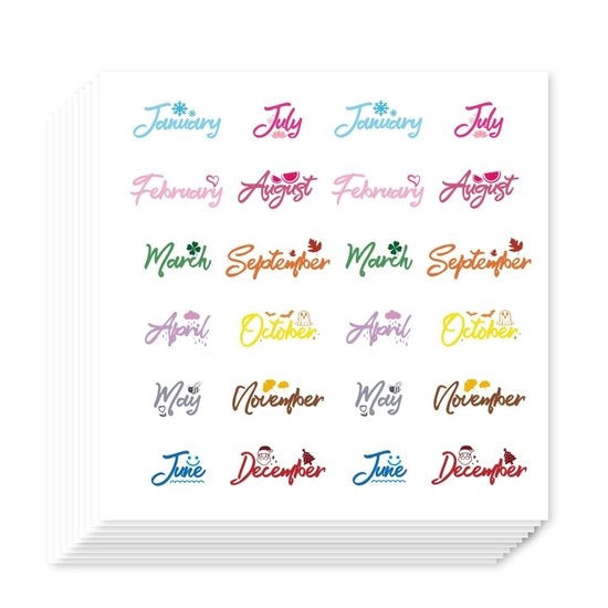 Pannelli Decorativi per Planner 480 Stuks - Stickers Autoadesivi - Tema del Mese - Decorazione per Planner/Calendario - Libretto di Collage/Kits per Bambini - 90x90mm