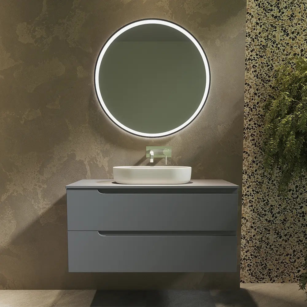 Mobile bagno sospeso 80 cm due cassetti color grigio opaco con top  | Moor