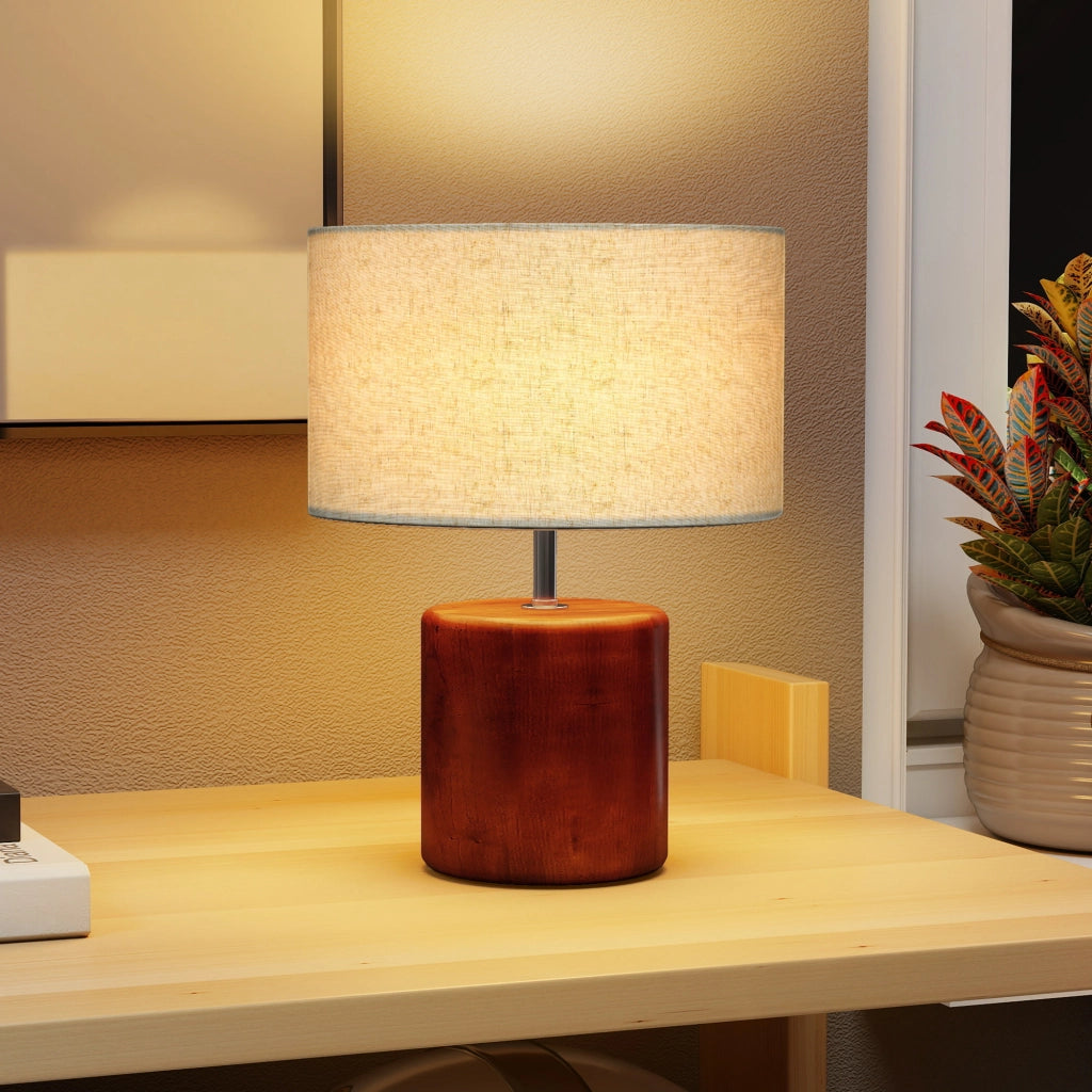 Lampada da tavolo rustica con base in legno e paralume in lino ¨C zephmum ¨C Marrone
