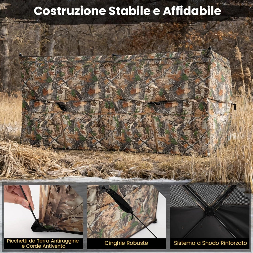 Barriera di Caccia Mimetico a 3 Lati Portatile 360°, Nascondiglio Pop-up 1-3 Persone con Porta per Cani, Tessuto Oxford con Borsa Trasporto, per Fotografia Naturale e Caccia