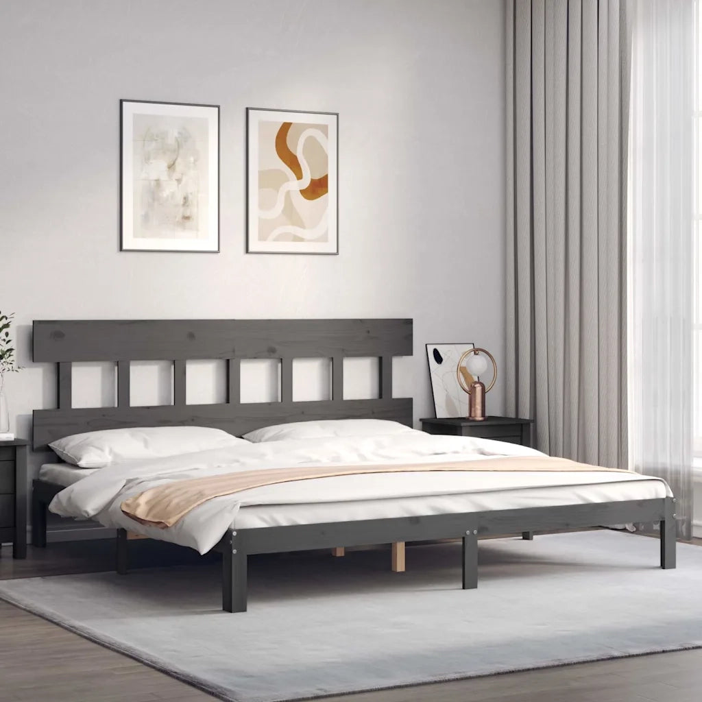 Giroletto con Testiera Grigio 200x200 cm in Legno Massello 3193618