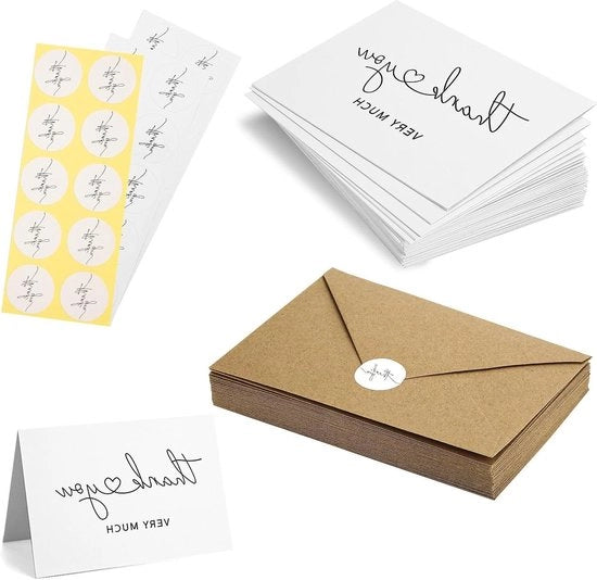 Set di Carte da Visita e Buste per Matrimoni e Altri Eventi con Buste in Carta Kraft e Etichette di Chiusura.
