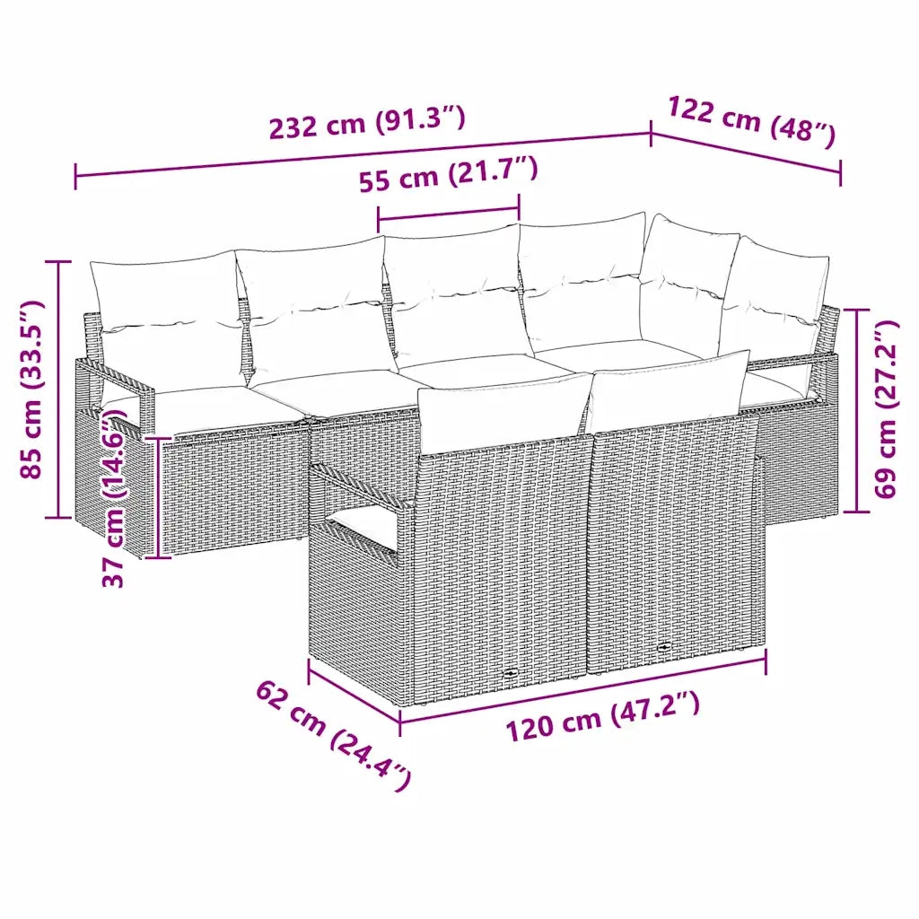 Set di divani 7 pcs Beige polyrattan 3346420