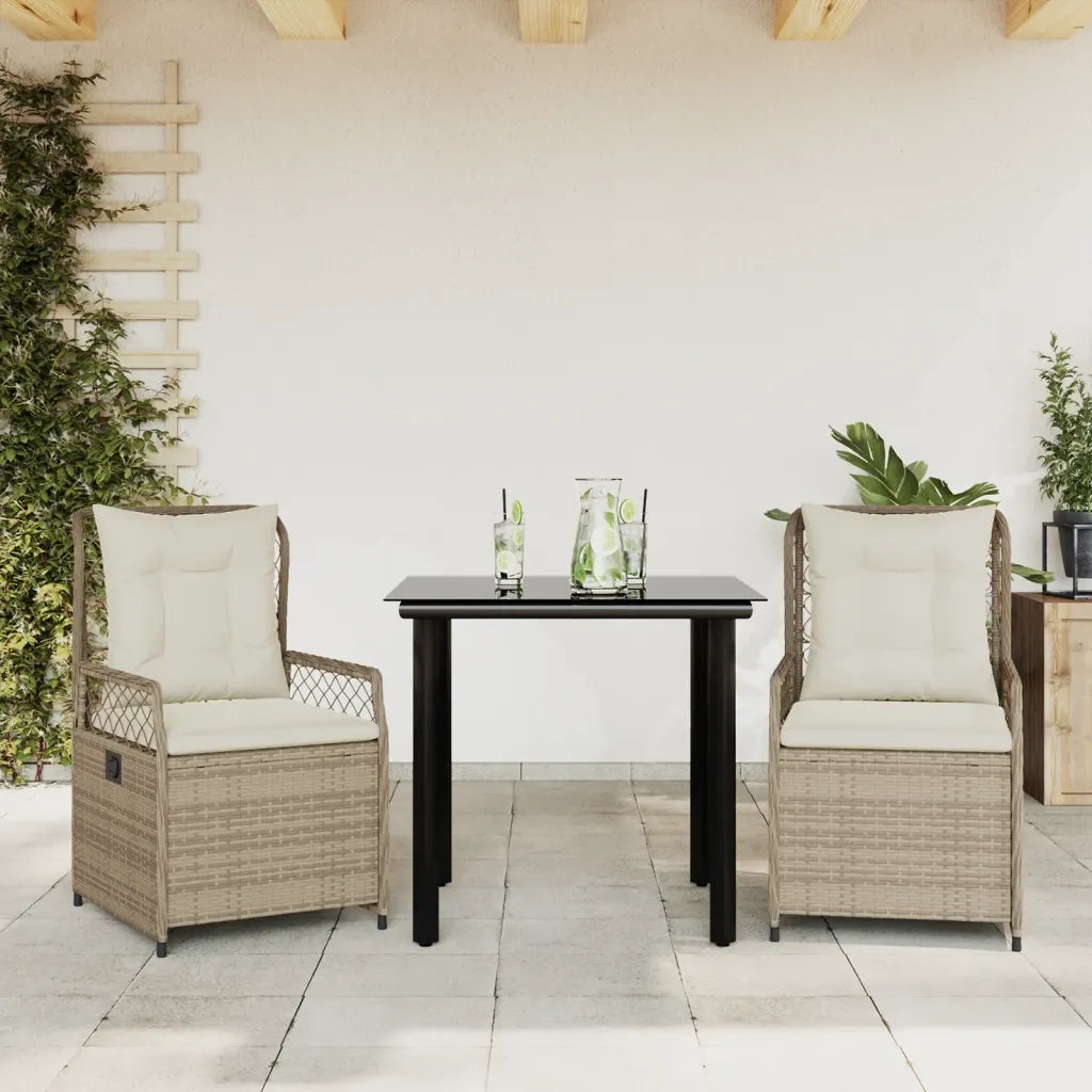 Set da Pranzo da Giardino 3 pz | Set Salotto da Giardino con Cuscini Beige in Polyrattan