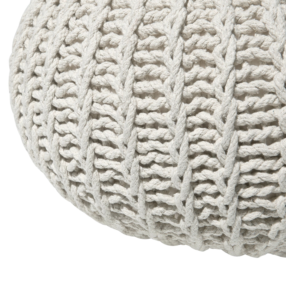Pouf ottomana beige in cotone lavorato a maglia perline EPS riempimento rotondo piccolo poggiapiedi 50 x 35 cm