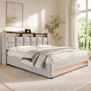 LETTO imbottito 140x200 cm Beige con LED e USB