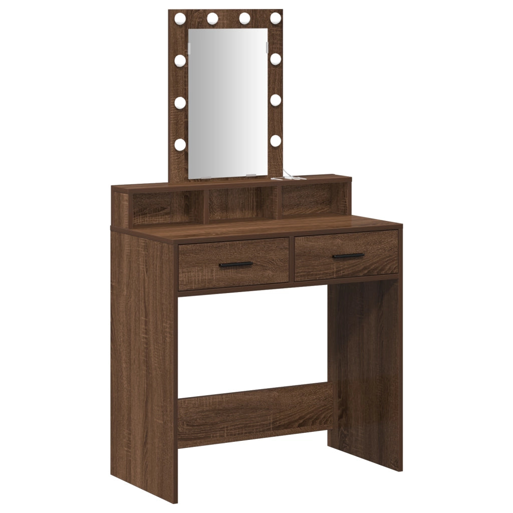 Tavolo da Toeletta con Luci a LED Marrone Rovere 79x41x140 cm