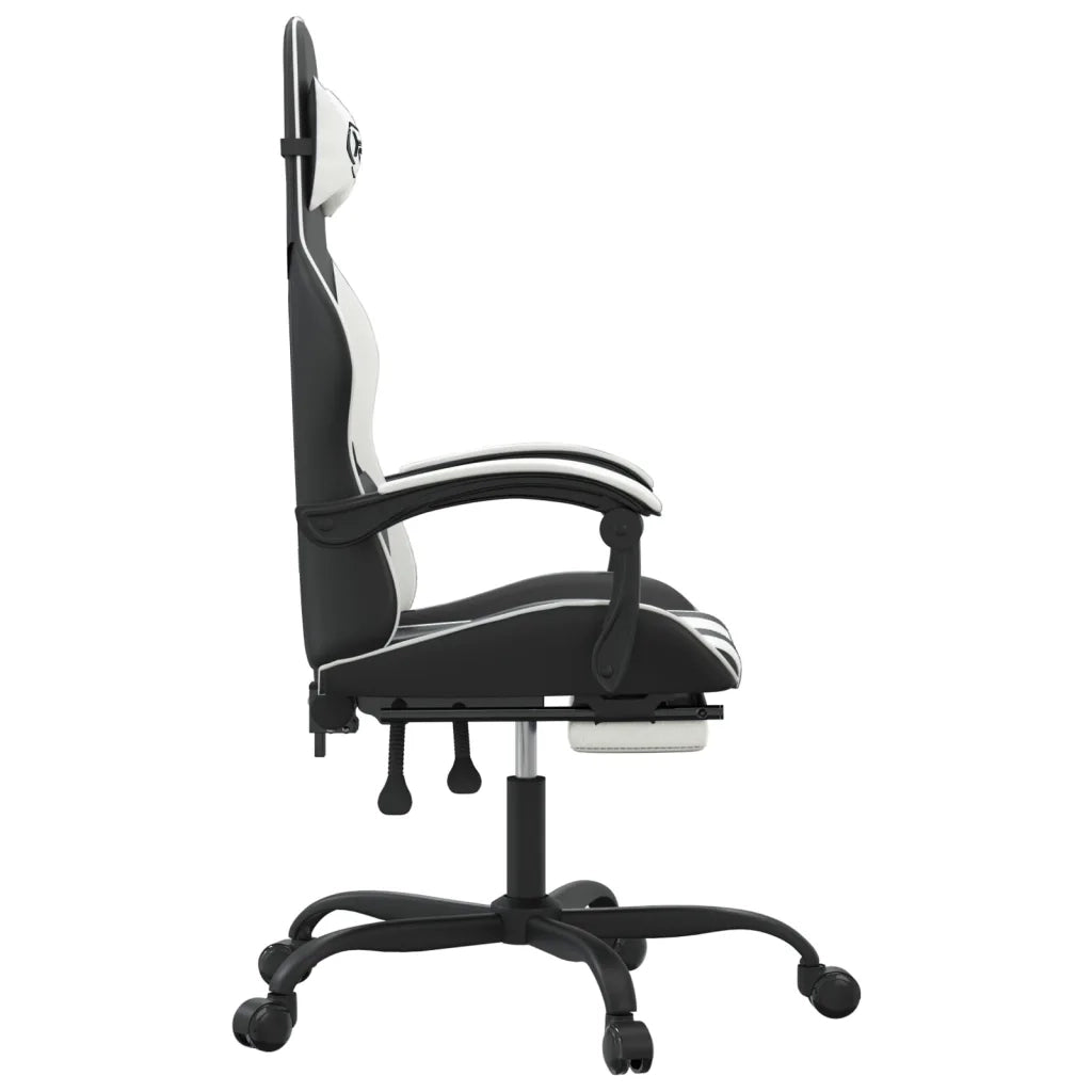 Sedia da Gaming Girevole Poggiapiedi Nero e Bianco Similpelle 349608