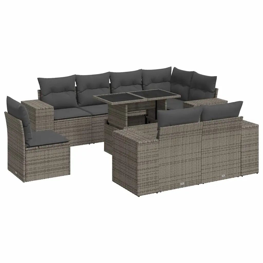 Set Divano da Giardino 9 pz con Cuscini Grigio in Polyrattan 3326821