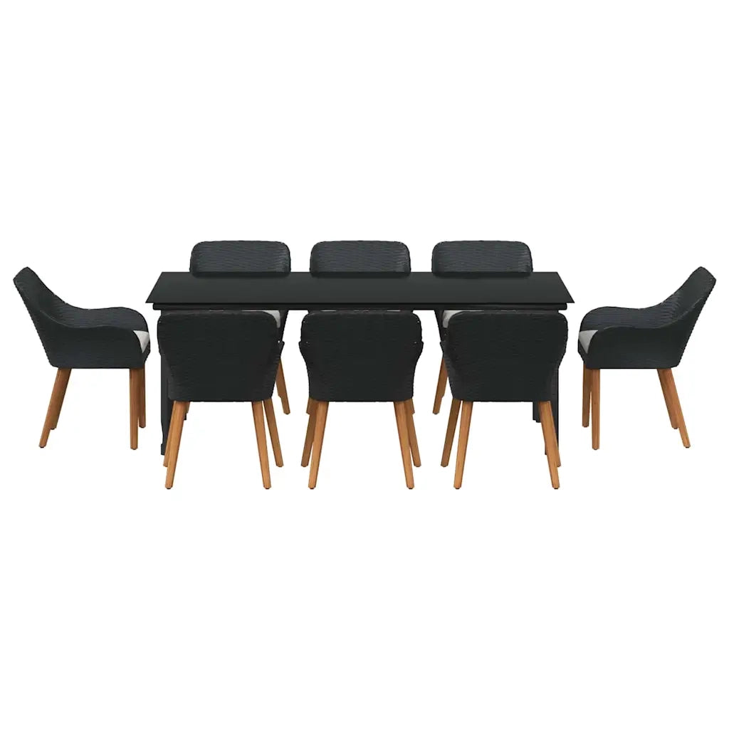 Set da Pranzo per Giardino con cuscino 9 pcs Nero polyrattan