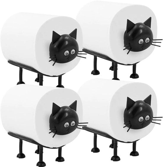Supporto per carta igienica in forma di gatto - Set da 4 pezzi - Per rotoli di 38 e 42 mm - Stampato in 3D - In piedi - Senza foratura - Design divertente - Toilette Bagno Salotto - Supporto per carta igienica - Accessori per la toilette